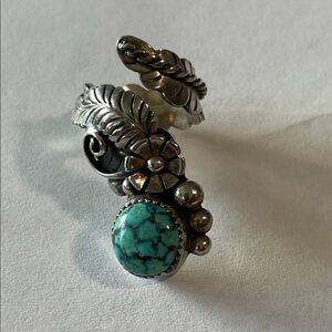 Silver and Turquoise Floral Ring